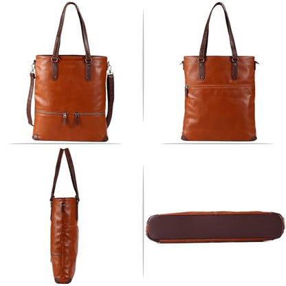 Lassviin Laptop Tote Bag, Leather Work Tote for Computer Bag Waterproof Lightweight Shoulder Bag Purse Handbag Crossbody Bag - color: Brown - Large