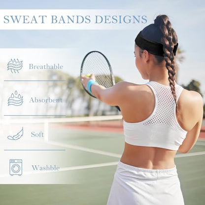 4 Pack Cotton Terry Sweat Headbands for Men Women Running Gym - color: Black