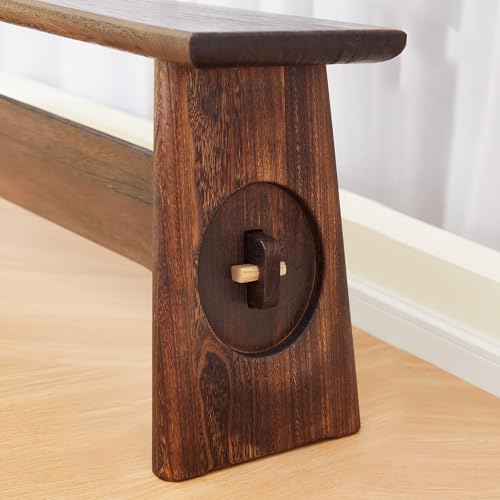 Farmhouse Skinny Narrow Entryway Bench, Rustic Dark Brown Wood | Multi‑purpose slim noodle accent bench for entryway, hallway, mudroom, bedroom, farmhouse rustic seating for compact spaces