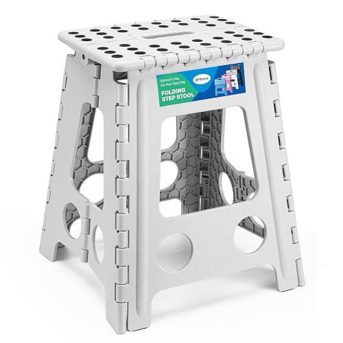 Dyforce Folding Step Stool 16 Inch,400lbs Foldable Step Stool for Adults | Step Stool Foldable Grey,Non-Slip Plastic Stepping Stool with Carry Handle,Lightweight for Bathroom Kitchen Bedroom Garden - color: Gray, size: 16inch