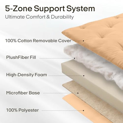 ZonLi Japanese Floor Mattress, 100% Cotton Washable Cover Futon Mattress - color: Burro, size: Queen(80"L x 60"W x 4"Th)