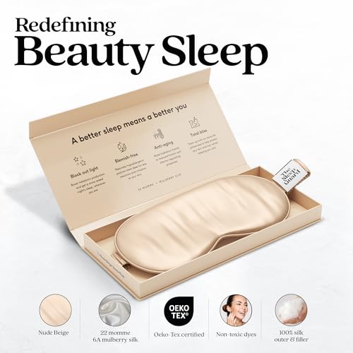 TheSleepGuard Pure Silk Sleep Mask [100% 6A Mulberry Silk, 22 Momme] Light Blocking Travel Essentials. Eye Masks for Sleeping. Black Oeko-Tex Blindfold. Eye Covers for Men & Women - color: Nude Beige