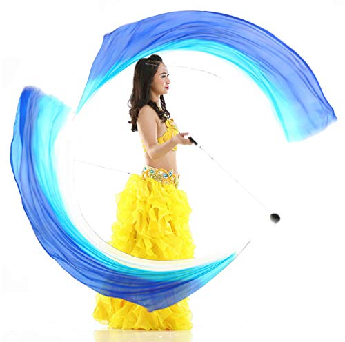 KIKIGOAL 2pcs 2.5x0.9M/98.43"x35.43" Multi-Color Dance Silk Veil Poi - color: gradual blue, size: 2.5x0.9M/98.43"x35.43"