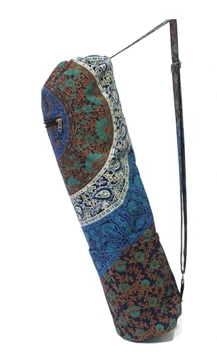 INDIAN CRAFT CASTLE ICC Yoga Mat Bag Carrier Full-Zip Exercise Yoga Mat Carry Bag for Women Men with Multi-Functional Storage Pockets and Adjustable Shoulder Strap 26X6 Inches - style: Blue Elephant Tree