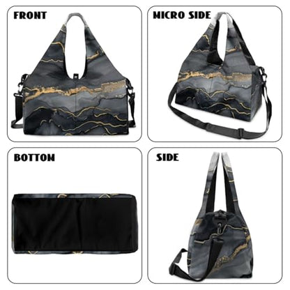 Yoga Gym Bag with Removable Adjustable Shoulder Strap, Shoe Compartment & Top Yoga Mat Holder 17.72x8.66x9.84in - color: Black Marble Textured Print
