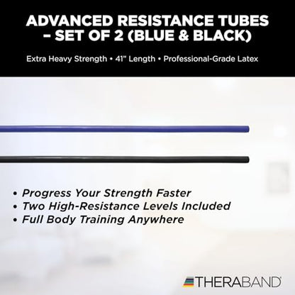 THERABAND Resistance Tubes, Band, Exercise, Set - color: Blue/Black - Advanced Set
