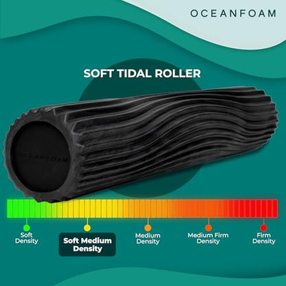 Oceanfoam Soft Tidal Roller (Black & Charcoal Marbled) - Low Density Foam Roller for Physical Therapy, Back Pain, Exercise & Stretching - Wave Textured - Yoga & Wellness - Full Size, 20" x 5" - color: Black & Charcoal Marbled