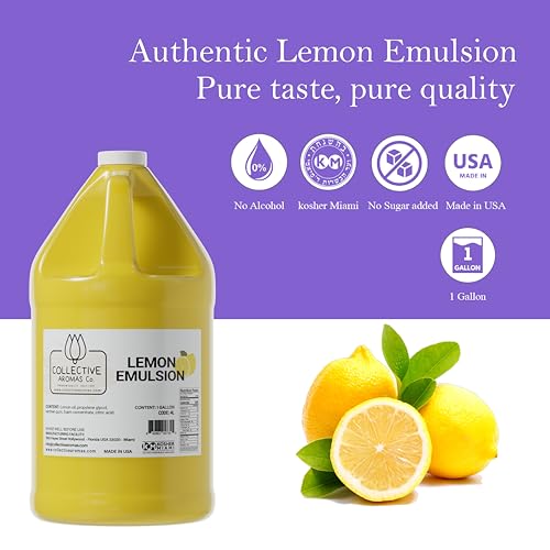 Collective Aromas Co. Lemon Emulsion for Baking – Concentrated Lemon Flavoring for Cakes, Cookies, Frosting, Fillings & Desserts – Liquid Baking Flavoring, 1 Gallon, No Alcohol, Kosher, Made in USA - size: Lemon - 1 Gallon (128 fl oz)