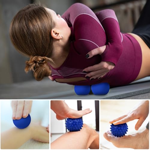 Physical Massage Therapy Ball Set: Lacrosse & Spiky Ball Set for Stress Relief, Muscle Therapy, Myofascial Release, Portable Pain Relief Tool for Gym Office Home Use (Blue-Blue) - color: Blue-blue