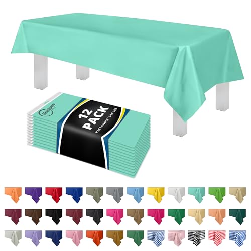 Plastic Table Cloth Disposable 12 Pack 54” x 108” Rectangle | Aqua Plastic table covers, durable disposable tablecloths, fade and tear-resistent table cover for party, event - color: Aqua, size: 54in. x 108in. Rectangle