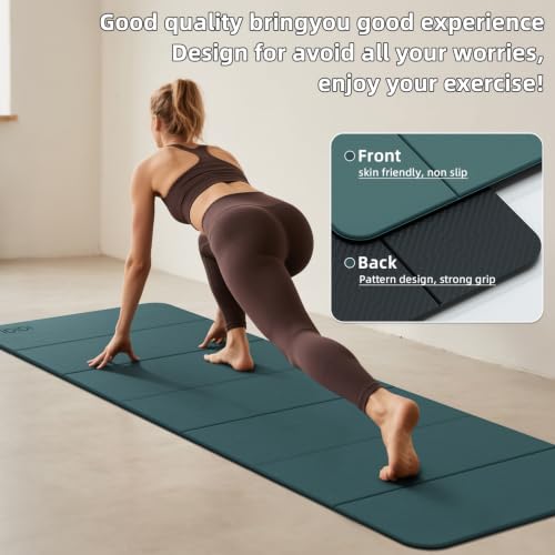 Foldable Yoga Mat Extra Thick 0.32"(8mm) | Folding Exercise Mat,Odorless POE, Non-Slip Grip, No-Curl Edges, Great for Yoga, Pilates & Home Workouts - color: Deep green