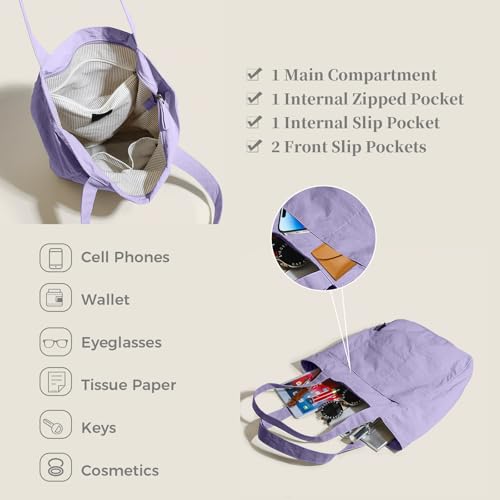 Barsine Tote Bag for Women Unisex Lightweight Nylon Totes Purses and Handbags Large Casual Shoulder Hobo for Travel Gym - color: Purple
