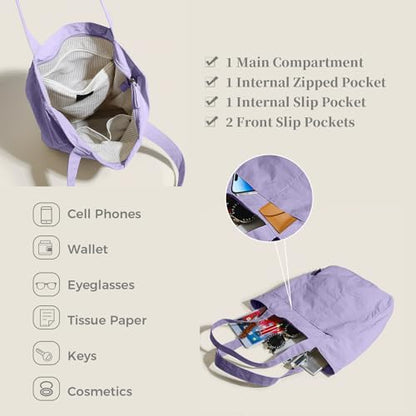 Barsine Tote Bag for Women Unisex Lightweight Nylon Totes Purses and Handbags Large Casual Shoulder Hobo for Travel Gym - color: Purple