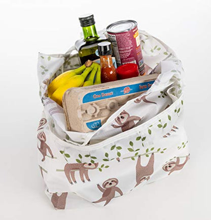 O-WITZ Reusable Grocery Bags | Vibrant Tote Bag For Groceries, Gym, Office Supplies, Beach Gear, Toys & More | Washable Design | Large Handles For Maximum Convenience | Folds Into A Small Pouch, Sloth - color: Sloth