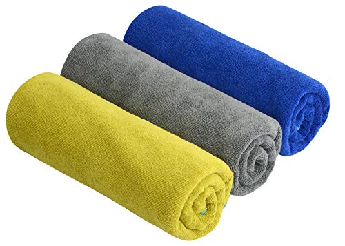 SINLAND Microfiber Gym Towels, Workout Sweat Towel 16x32In - color: Blue Orichid+slate Grey+chartreuse