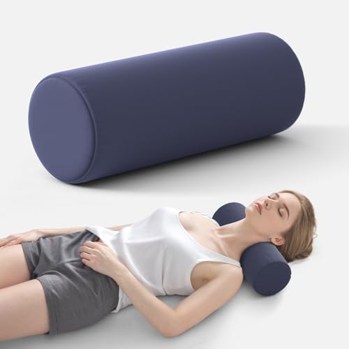Neck Roll Pillow for Neck Pain Relief - Memory Foam Neck Support Pillow for Bed | Round Neck Pillow for Sleeping, 15.7 * 6 * 6inch ((Navy-Blue) - color: Navy Blue, size: Large - 6.0" H