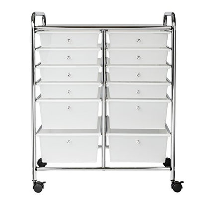 Honey-Can-Do Rolling Craft Storage Cart, Clear, 12-Drawer | Mobile Organizer and Craft Storage Tower on Wheels for Office, Classroom, and Art Supplies