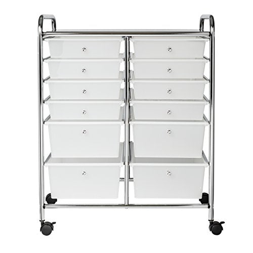 Honey-Can-Do Rolling Craft Storage Cart, Clear, 12-Drawer | Mobile Organizer and Craft Storage Tower on Wheels for Office, Classroom, and Art Supplies