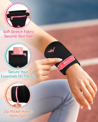 NEWZILL Wrist Wallet Wristband with Zipper - Cotton Sweatbands for Men & Women, Ideal for Running, Walking, Basketball, Football, Tennis, Hiking - color: Blue, style: Large-2PCS
