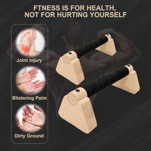Wooden Parallettes Bars, 2 PCS Wood Push Up Bars Non-Slip Base - color: 12inch