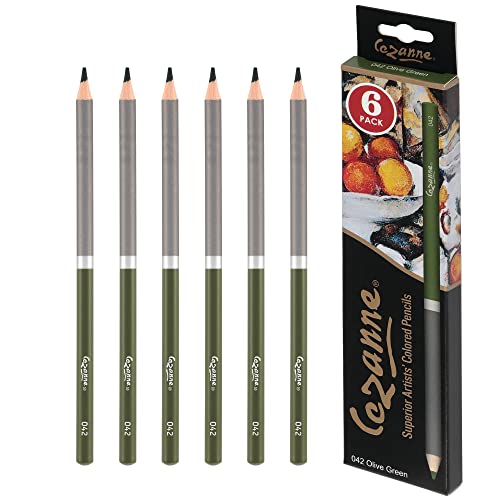 Cezanne Creative Mark Premium Colored Pencils, Olive Green, 10 Packs (60 Count) Highly Pigmented Artist Set, Smooth Sketching Coloring Highlighting Blending, Soft 3.3Mm Wax-Based - color: Olive Green, size: 6 Count (Pack of 10)