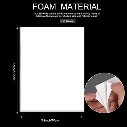 30 Sheets White Sticky Foam Sheets-Foam Tapes Double Sided Adhesive Foams Sheet 3D White Dual-Adhesive Foams Sheet for Scrapbook Crafting DIY Crafts, 3.9 x 5.9 Inch