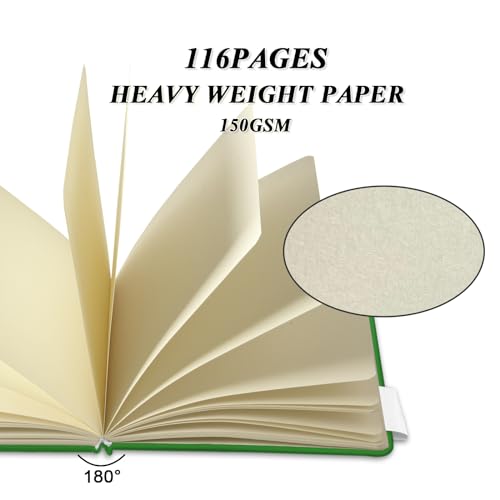 5" x 5" Hardcover Sketch Book,58 Sheets Small Mixed Media Pocket Sketch Pad | PU Cover,150 GSM Acid Free Artist Drawing Paper,Travel Journal Blank Notebook for Adults Sketching,Illustration. - color: 150gsm PU-grass green