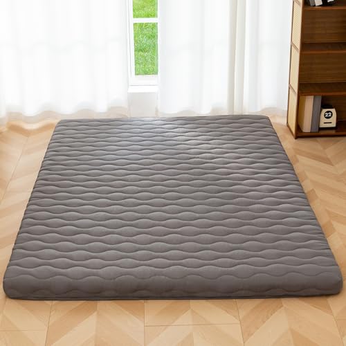 MAXYOYO Japanese Floor Futon Mattress Full Size, 3" Thicken Mattress | Sleeping Pad Foldable Roll Up Mattress, Portable Floor Mattress Pad for Adults, Guest Room, Camping, Dark Grey - color: Dark Grey, size: Full