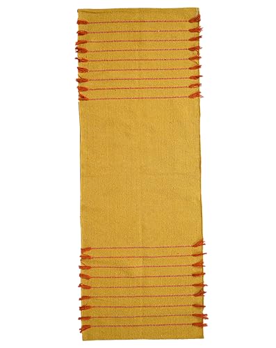 Indian Handmade 100% Organic Cotton Yoga Mat, Hand Woven Rug, Yoga Mat For Everyday Fitness at Home Comfortable Foldable Long Mat - color: Yellow