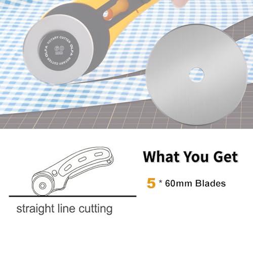 60mm Rotary Cutter Blades 5-Pack Replacement Blades Fits Fiskars, OLFA,Martelli,Dremel,Truecut,DAFA for Quilting Scrapbooking Sewing Arts & Crafts Sharp and Durable Cutter Blade (silver) - color: Silver (60mm 5pcs)