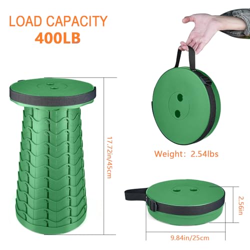 Boreeman Upgraded Folding Stool Lightweight Yet More Sturdy with Load Capacity 400lbs Portable Collapsible Stool for Camping Fishing Hiking BBQ (Army Green) - color: Army Green