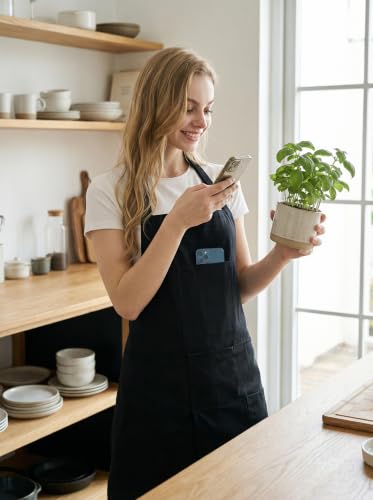 Molaxhome Split Pottery Apron with 3 Pockets Unisex with Adjustable Strap | Cotton Blend,Kitchen Apron,for Ceramics,Gardening,Kitchen Cooking - color: Black