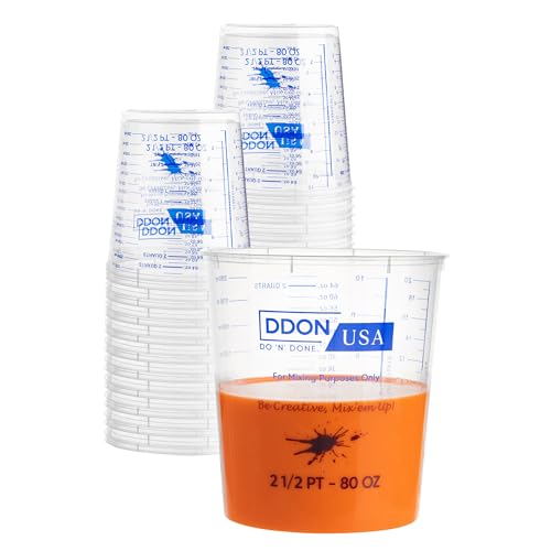 Paint Mixing Cups 80 Oz, 20-Pack - Disposable Plastic Graduated Measuring Cup for Epoxy Resin, Automotive Paint & Art Projects | Pre-Printed Mix Ratios - style: 20