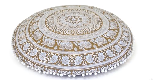 INDIAN CRAFT CASTLE ICC 32 Inch Floor Pillows & Cushions Covers Decorative Hippie Mandala Pouf Pillow Covers Bohemian Seating Meditation Cushion Cover Large Boho Ottoman Case Pillowcase for Couch - color: Gold