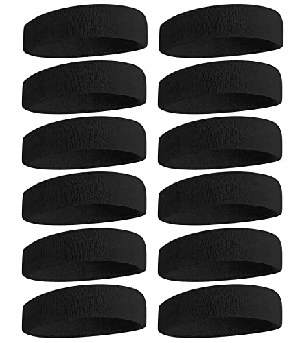 Sweatbands Sports Headband for Men & Women, Moisture Wicking Hairband Athletic Towel Headbands Cotton Head Sweat Bands for Running, Cycling, Yoga, Spa - color: D-black 12 pcs