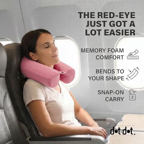 Dot&Dot Twist Memory Foam Travel Pillow, Bendable Neck Pillow for Airplane, Car and Home, 26-Inch Adjustable Roll with Washable Cotton Cover, Pink - color: Pink, size: Standard (26")