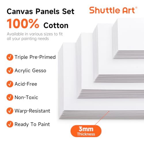 Shuttle Art 36 Pack Canvas for Painting, Multi-Size 5x7/8x10/9x12/11x14 Inch, Primed, 100% Cotton Blank Canvas Boards, Ideal Art Supplies for Kids Adults Acrylic Oil Painting - size: 36 Pack - 9 of Each 5x7, 8x10, 9x12, 11x14 inch