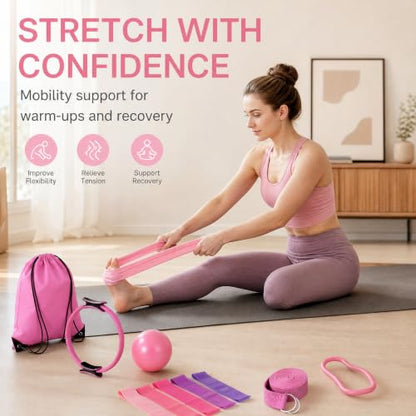 Pilates Ring and Ball Set, 6 Pcs Home Pilates Kit with 13” Circle Circle Yoga Ring 3 Resistance Bands 9.8” Pilates Ball Pilates Grip Socks, Pilates Essential Kit for Women Girl Home Workouts - size: 13 PCS