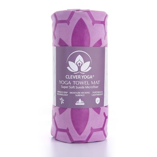 Clever Yoga Hot Yoga Mat Towel – Non-Slip Grip for Hot Yoga, Sweat Absorbent, Honeycomb Silicone Grip, Stays Flat – Ideal for Pilates, Travel, Washable & Lightweight - Lilac - color: Lilac