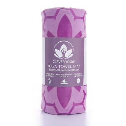 Clever Yoga Hot Yoga Mat Towel – Non-Slip Grip for Hot Yoga, Sweat Absorbent, Honeycomb Silicone Grip, Stays Flat – Ideal for Pilates, Travel, Washable & Lightweight - Lilac - color: Lilac