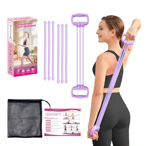 6 Gear Adjustable Resistance Bands, Fitness Resistance Bands Exercise Bands with Comfort Grips, Unisex, for Arms, Chest Extender, Home Workout, Fitness, Pilates - color: Purple