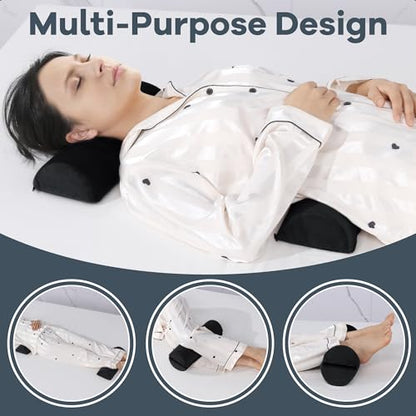 ROYALAY Neck Pillow for Sleeping Round Roll Pillow Including 2 Pack Half Moon Cervical Pillow, Foam Roll Pillow for Pain Reduce, Washable Bolster Pillow for Head Neck Back and Legs, Black - color: Black