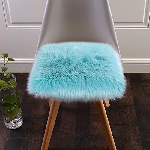Softlife Blue Faux Fur Sheepskin Chair Cover Seat Cushion Pad Super Soft Area Rugs for Living Bedroom Sofa Dorm (1.6ft x 1.6ft, Light Blue) - color: Light Blue