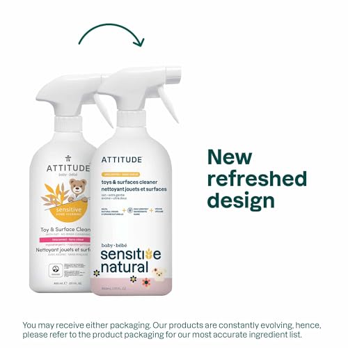 ATTITUDE Baby & Kids Toy Cleaner Spray for Sensitive Skin, EWG Verified, Multi-Surface Cleaner for Toys, High Chairs & Play Areas, Naturally Derived, Vegan, Unscented, 27.1 Fl Oz - size: 27.1 Fl Oz (Pack of 1)