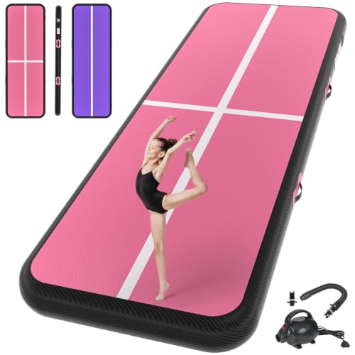Inflatable Gymnastics Mat Air Tumble Track Tumbling Mats with Pump - color: Pink Purple, size: 10ft*5ft*6inch(3m*1.5m*15cm)