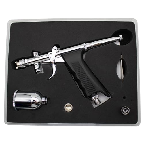 Uouteo Airbrush Kit, Airbrush Trigger Gun with 0.3mm Fan Spray Cap/Needles/Nozzles, 15 CC Cup for Painting Model Nails Cake Makeup - color: 217BA 0.3mm Airbrush Kit