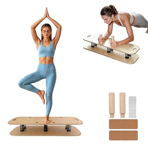 Wooden Balance Board – 400 lbs Capacity 360° Dynamic Spring Rebound Wobble Board Exercise Equipment Balance Trainer for Adults Kids Core Strengthening Standing Desk Physical Therapy Surf Training Home Workout