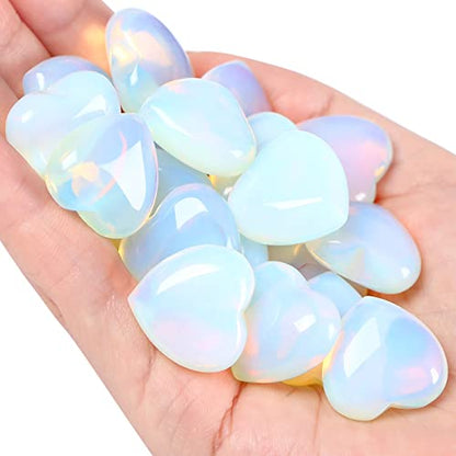 QINJIEJIE Opalite Heart Crystals Moonstone Healing Gemstone Worry Stone Set - color: White Opalite, size: 10 PCS