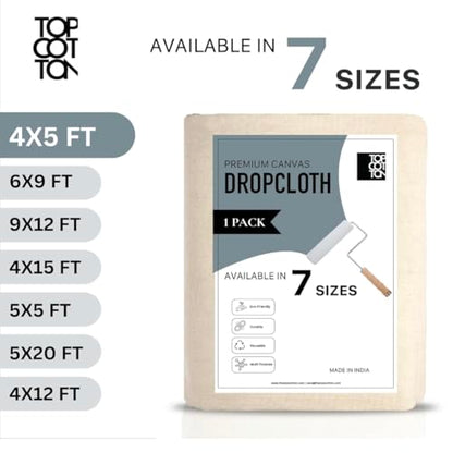 5x5ft Recycled Cotton All Purpose Canvas Tarp Cover Painter Drop Cloth-1Pk | Top Cotton Reusable Paint Drop Cloth,Canvas Tarp Cover for Painter, Furniture, Floor Protection, Painters Dropcloth - size: Pack of 1 - 5' x 5' (Extra Coverage)