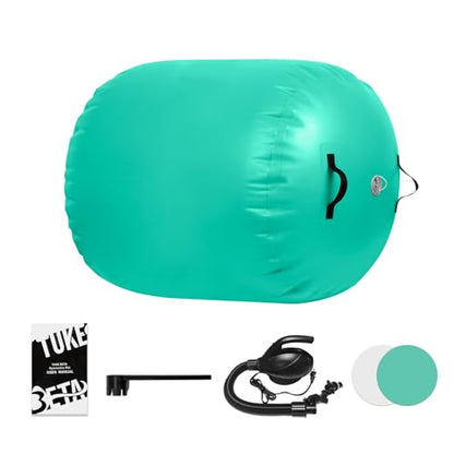 Gymnastics Air Roller Air Barrel Inflatable Tumbling Mat Tumble Air Spot - Gymnastics Training Springboard - Round Inflatable Springboard with Pump for Yoga Training Cheerleading Home Use - color: Green, size: （H）39.37inch*(Diam)31.5inch